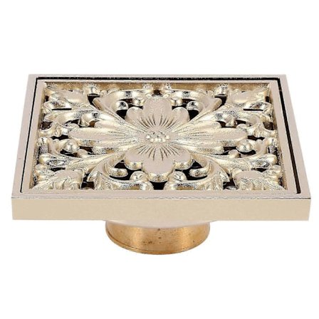 Gullfarget firkantet slukrist dusjgulvavløp med silfilter avløpsrengjøring for bad vaskerom