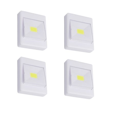 4-pakks nattlys veggbryter, batteridrevet, COB LED-ledning
