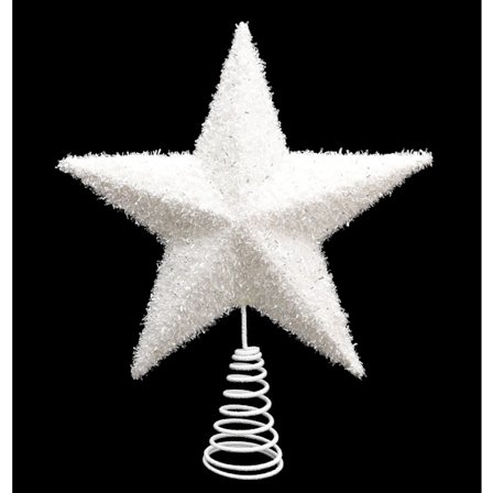 19 cm Smuk Hvid Glitter Topstjerne - Juletræstop