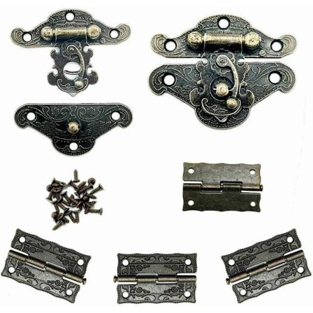 Dele af vintage antikke design møbler skab dekoration smykkeskrin lås og 4 dele vintage hængsel, med nok skruer i bronzefarve KLB