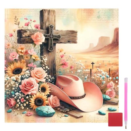 Kryds Diamant Kunst Sæt til Voksne, Western Diamant Maleri Sæt, 5D DIY Rund Bore Gem Kunst Mal med Diamanter Prikker Håndværk Sæt til Boligindretning 