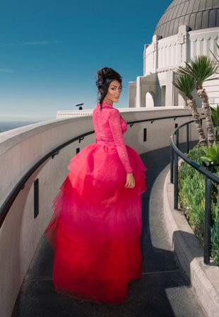 BUBBLEROOM Two Tone Lace Dress Pink / Red Klær