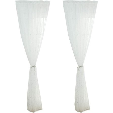 1 kpl - 100 * 200 cm (valkoinen) Voile-verho, romanttinen hopeatähtifolio-ikkunaverho, paljettitähdet verhopaneelit-