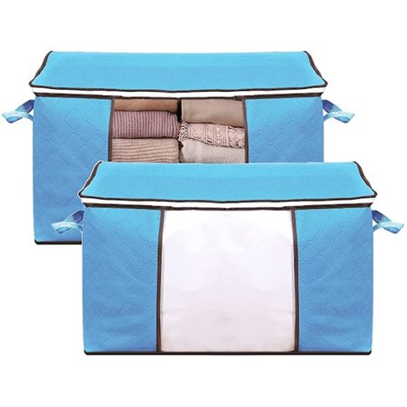 2 stk. 60x40x35 cm Foldbar Opbevaringspose til Tøj med Dobbelt Lynlås, 84L Stor