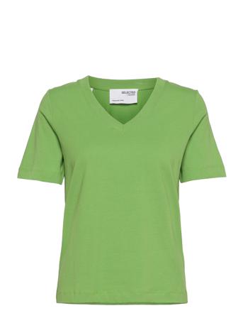 Slfstandard Ss V-Neck Tee S Green Selected Femme