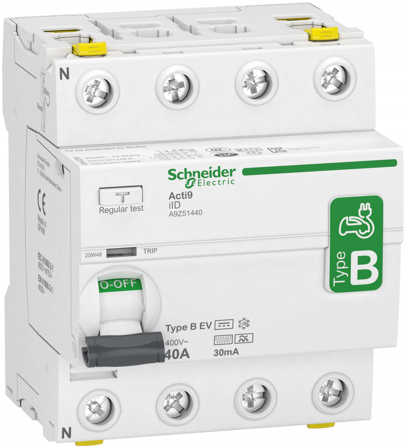 Schneider Electric Acti 9 iID Vikavirtasuoja B-EV, 4-napainen 40A, 30mA, Liitäntätulpat & kaapelit