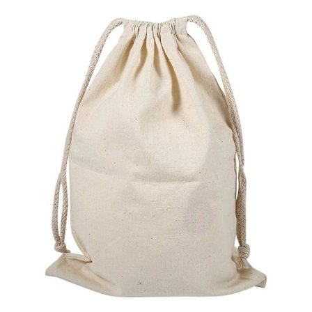 Pakke med 6 bomullsposer med snøring, bomullspose for oppbevaring av husholdningstøy, flat pose