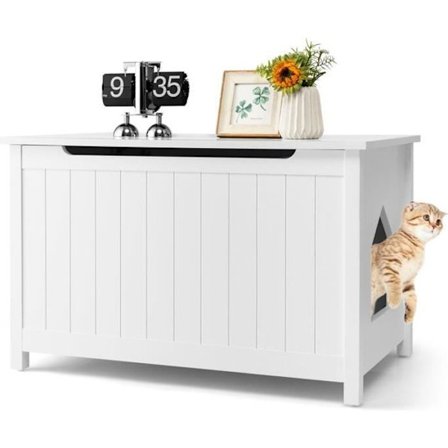 COSTWAY Kattebygning med Åbning Ovenpå, 80,5 x 51 x 51 CM, Møbelsandkasse med Aftagelig Skillevæg