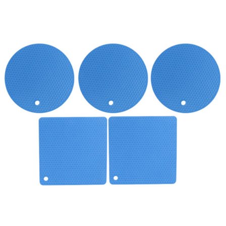 5 st Blå Silikon Grytunderlägg Halkfri Värmebeständig för Varma Tallrikar Kastruller och Grytor