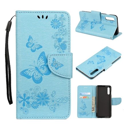Butterfly läder Samsung Galaxy A50 fodral - Blå