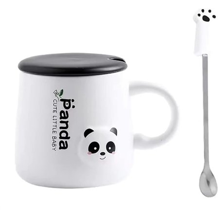 Grå Panda Kop med 3D Figur Låg og Ske, Keramisk Kaffe- eller Tekop, 22OZ wink