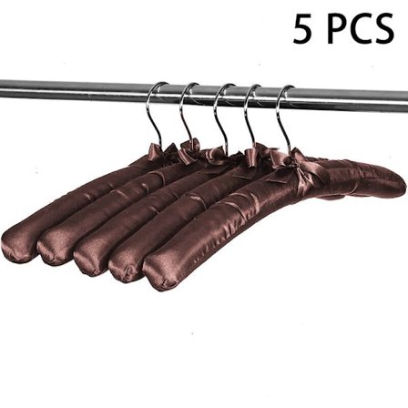 Pakke med 5 satinpolstrede bøjler, bøjler til brudekjoler, bløde stof silkebøjler uden buler til frakke, brune bluser kjoler
