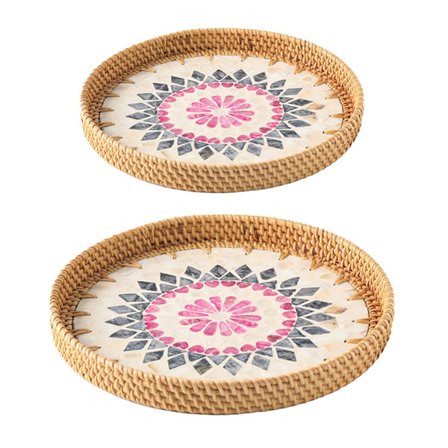 2 st Färgglada Skalrottingbrickor Handgjord Förvaringsplatta för Soffbord Snacks och Frukter