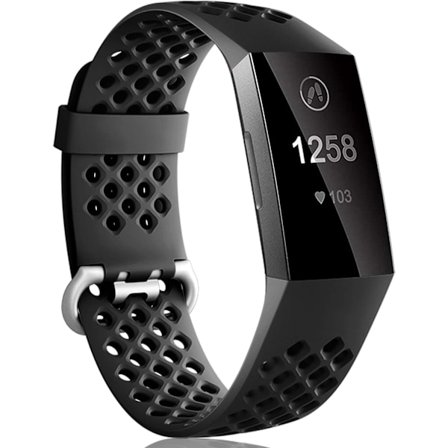Kompatibel med Fitbit Charge 3/ Charge 4 reim, justerbar sportsreim i silikon, for Fitbit Charge 3 SE, Stor, svart