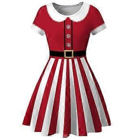 Grim Julekjole til Kvinder Rød Grøn Print Julekjoler til Jul