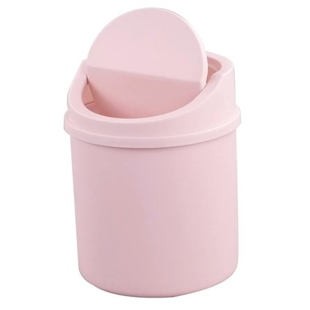 Liten plastbeholder for søppel, skrivebordsminisøppelbøtte med svinglokk, rosa
