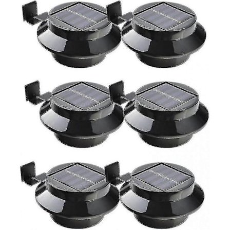6-pak solcelledrevne LED-lys til tagrende, hegn, tag, have, gårdhave, væg, sort