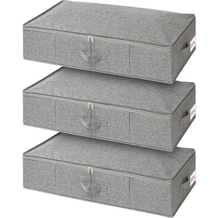 Opbevaringskasse til under sengen med låg, 3-pak undersengsopbevaring, stor foldbar stofopbevaringspose til under sengen med lynlås til dyner og 