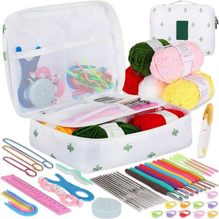 Hæklesæt til voksne begyndere, inklusive ergonomisk metalhæklenål