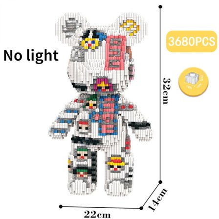 Tegneserie Mini Kærlighed Voldelig Bjørn Bearbrick Farvemodel med Lys Byggeklodser Mikro Diamantblokke Børnelegetøj Fødselsdagsgave Sæt