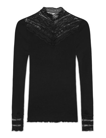Rosemunde Rwbenita Silk Ls Lace T-Neck T-Shi - Black - XL