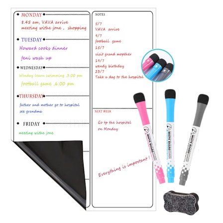 Pyyhittävä magneettinen jääkaappikalenteri - Valkotaulu magneettikalenteri jääkaapin seinälle kodin keittiön sisustukseen, ostoslista magneettinen 