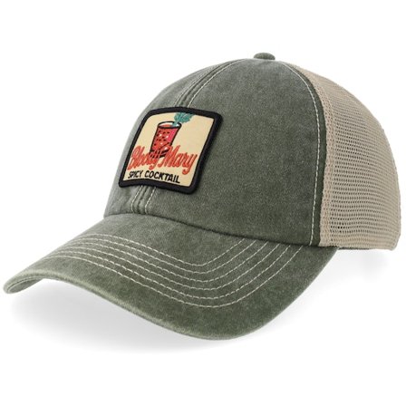 Iconic - Grön trucker Keps - Bloody Mary Spicy Cocktail Olive/Stone Vintage Washed Trucker @ Hatstore