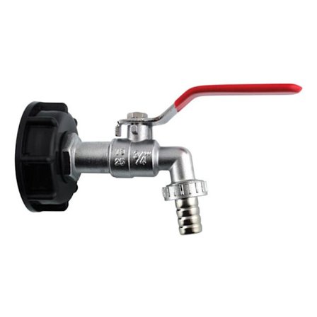 S60x6 kobling med ventil for IBC-tank - Forkrommet messingkran for IBC-tank med 20x27 utløp