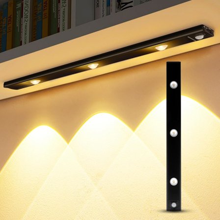 40cm LED Ultra Tunn Smartlampa, Trådlös Rörelsesensor Laddningsbar Lampa, Aluminiumlegering, för Garderober, Skåp, Skåp (Pianoblack)