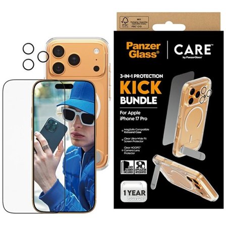 CARE by PanzerGlass Feature Kick 3-i-1-etui + glass + linsebeskyttelsessett for iPhone 17 Pro