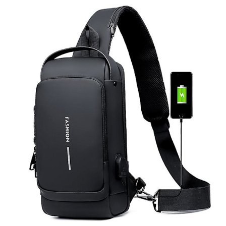 Usb-laddning Sport Sling Bag Male Anti-stöld Bröstväska Med Lösenordslås