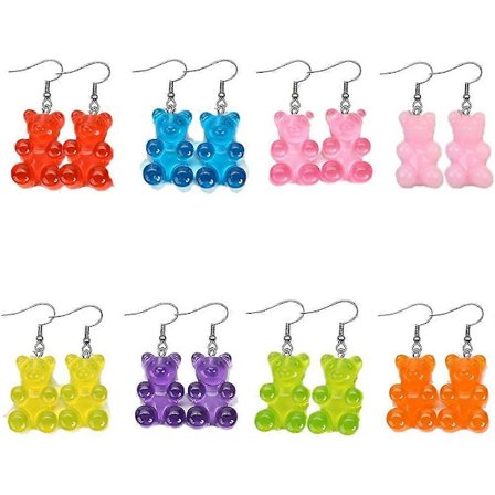Heyone 8 Par Sæt Farverige Harpiks Slik Gummy Bear Dangle Øreringe Gave til Kvinder Piger (FMY)