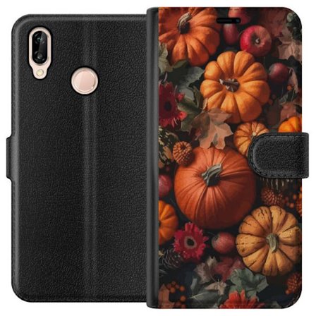 Yhteensopiva Lompakkokotelo Huawei P20 lite Kurpitsan sadonkorjuu syysjuliste syksy halloween kurpitsat omenat kukat syksy kausi rustiikkinen sisustus