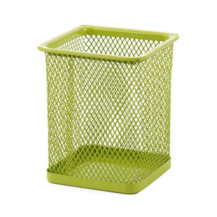 Limegrøn Kvadratisk Metal Blyantsholder Metal Terning Penholder | Multifunktionel Kuglepenkop | Mesh Design