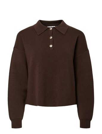 Pcjassy Ls Short Polo Knit D2D Brown Pieces