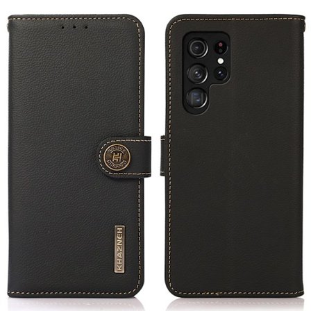 KHAZNEH Samsung Galaxy S26 Ultra Plånboksfodral Äkta Läder - Svart
