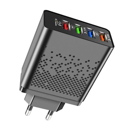 4 USB-port PD48W vegglader 5V3A adapter for samtidig lading av flere enheter ABS strømadapter