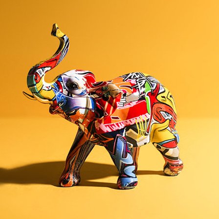 Fargerike elefant-håndverksstatuer Skrivebord Dyrekunstverk Ornamenter Harpiks Dyreskulpturer Moderne hjem Stue Innredning