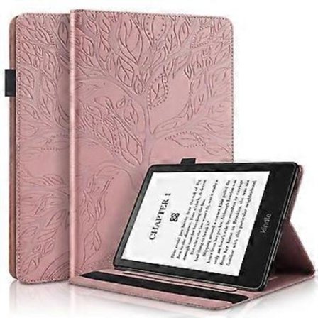 Flip-deksel for Kindle Paperwhite 7 2024, støtsikkert preget nettbrettdeksel med brakett og kortspor - Rosa