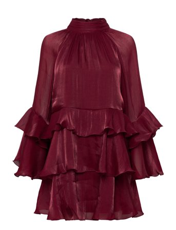 Gina Tricot Flowy Frill Mini Dress - Burgundy - 38
