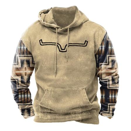 Vest-Aztekisk Etnisk Print Hettegensere Genser Langermet Hettegenser Uformelle Gensere med lomme for menn style 1 M