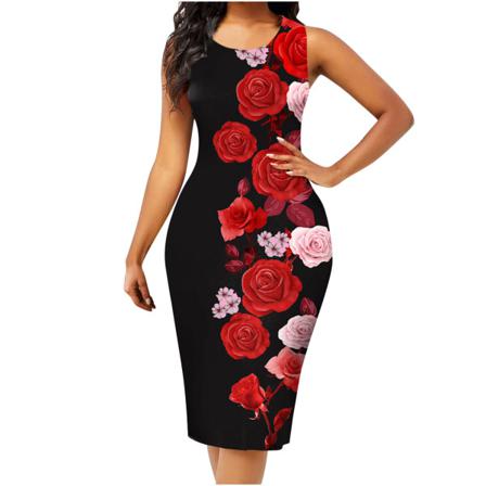 Sommar Sexig Vintage Bohemian Printed Bodycon Klänning Dam Ärm