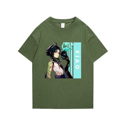 Genshin Impact Herr och Dam Par T-shirt Military Green 4