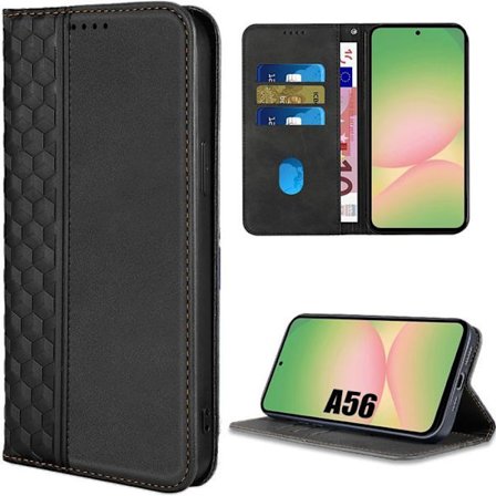 Beskyttelsesskal - BOOLING - til Samsung Galaxy A56 5G - Flip Case med Magnet - Syntetisk Læder Sort - Stødabsorberende