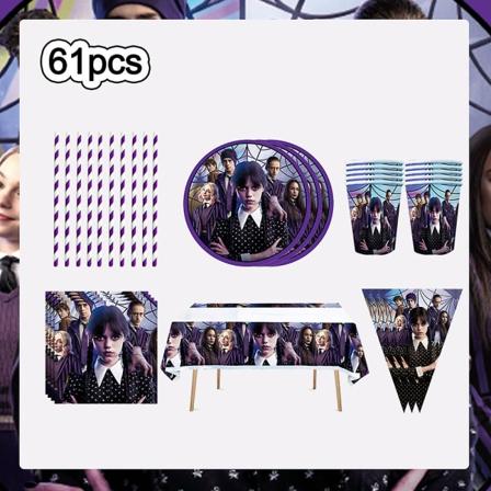 Wednesday Addams Festartikler Børnefødselsdag Kage Topper Dekoration Banner Balloner Baggrund Baby Shower Tilbehør BPLQZZ-61PCS