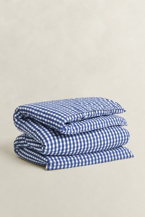 GANT Wohnaccessoires Seersucker Einzelbettbezug mit Karomuster (155x220) Blau
