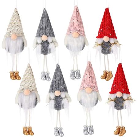 8 Pakk med Lange Beinte Nisse Julepynt - Håndlaget Hengende