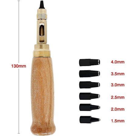 Bil-læder Skrue Punch, 6 Spidser, Størrelser 1,5-4mm, Udskiftelig Hul Punch