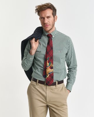 GANT - Regular fit gingham poplinskjorte til herre forest green