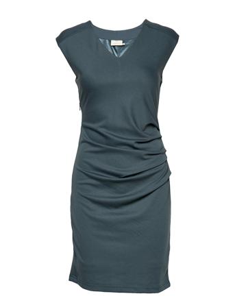 India V-Neck Dress Knelang Kjole Blå Kaffe